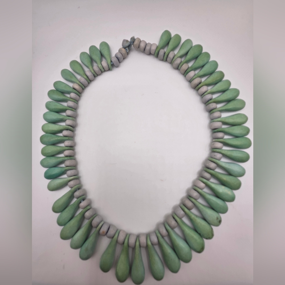 Vintage Avant Garde Ceramic Pottery Bead Statement Collar Necklace